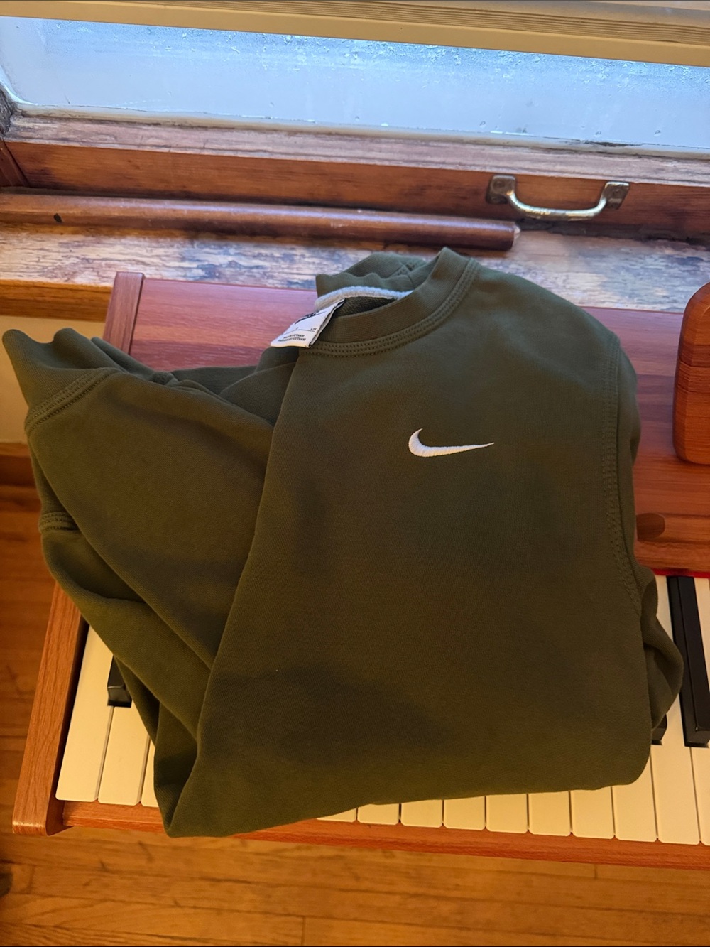 Nike Olive Green Crewneck Sweatshirt with White Swoosh